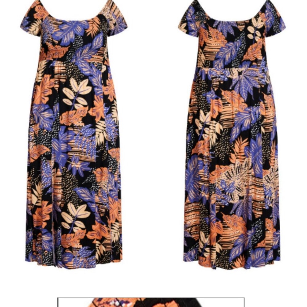 Floral Print Maxi Dress - Black, Blue, Orange - Picture 2 of 2